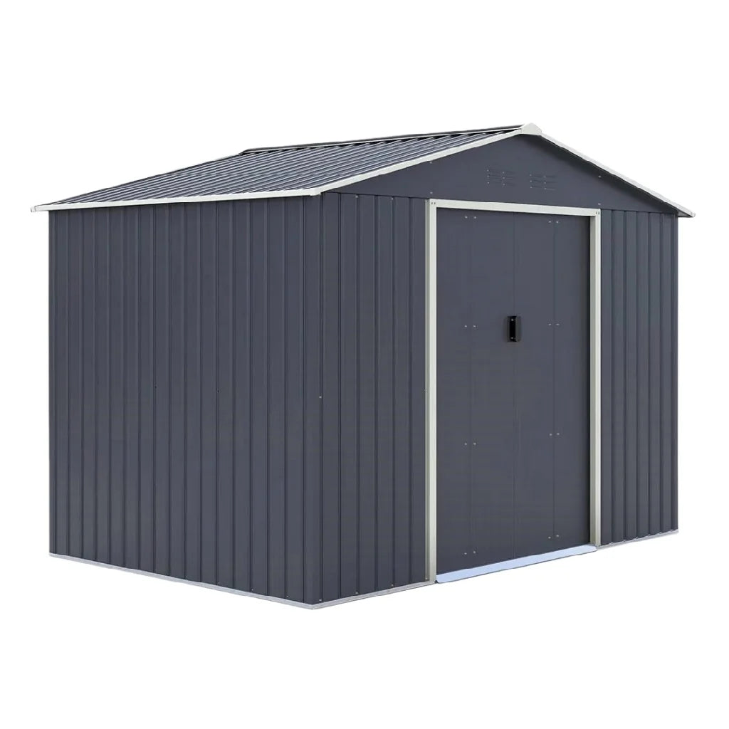 2026 Abri de jardin imitation bois gris avec double porte et fenêtres