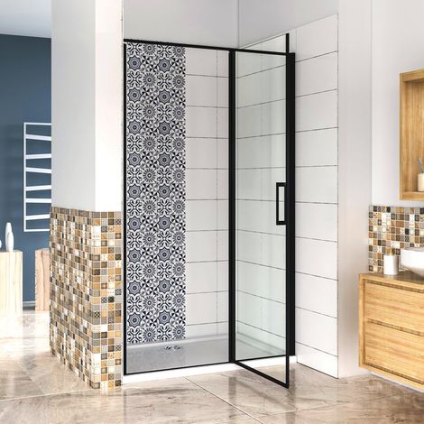 Aica Sanitaire – Porte de douche pivotante 120x185cm – Verre anticalcaire 6mm – Profilé aluminium noir mat – Installation en niche – Accès réversible — photo 2