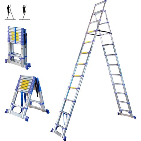 Escabeau 12 marches telescopique EXTENDACT12, Echelle telescopique 3.5m+3.2m, escabeau pliable, Stabilisateur, H max travail 5m, Garantie 5 ans — photo 1