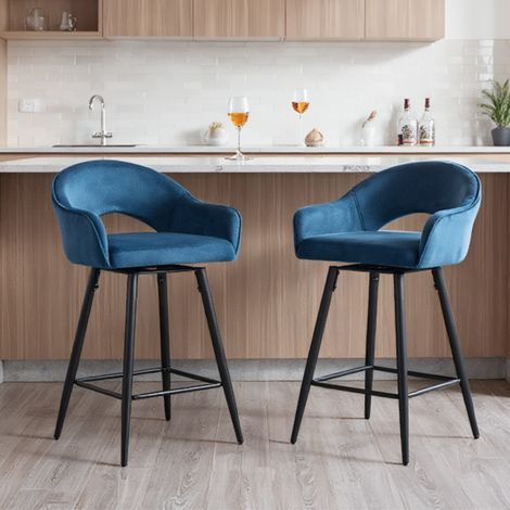 Wahson Tabouret de Bar en Velours, Lot de 2 Tabouret Rotation de 360 Degré Chaise Bar de Pied en Métal avec Repose-Pieds pour Bar, Bleu — photo 4