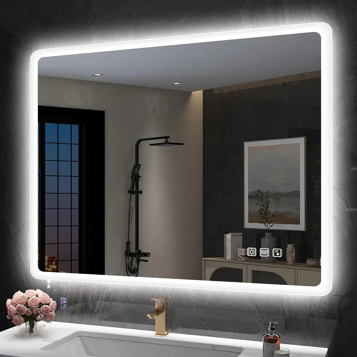 2026 Miroir de salle de bain S'bagno avec éclairage 1200 x 700 mm, IP44, LED, Bluetooth, antibuée, 3 couleurs de lumière (3 0