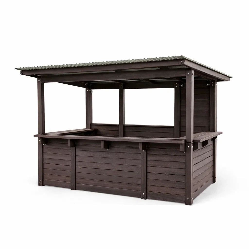 Kiosque bar de jardin en bois composite brun avec toit en métal - 2026