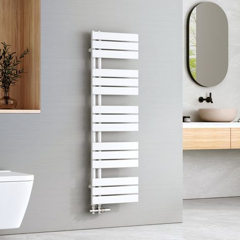 EMKE Sèche-serviettes à Eau Chaude Panneau Plat, Sèche-serviettes connexion latérale pour, Blanc 1320x400mm 570Watts — photo 1
