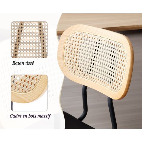 Wahson Lot de 2 chaises en bois noir – Dossier en rotin – Coussins en cuir PU – Pieds métalliques robustes – Chaise salle à manger vintage — photo 4