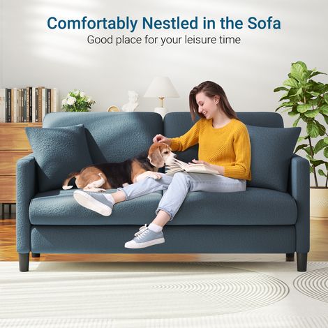 Keepbuying – Canapé droit 2 places en velours teddy – Confort en bois massif – Loveseat avec accoudoirs – Dimensions 165 x 78 x 89 cm – Couleur bleu gris — photo 4