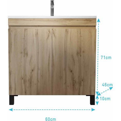 meuble de salle de bains 60 cm timber - décor chêne naturel à portes avec vasque céramique blanche — photo 5