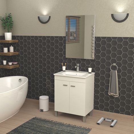 ONDEE ZEN - Meuble de salle de bain à poser HELGO - 60cm - Blanc - Mélaminé - Livré en kit — photo 2