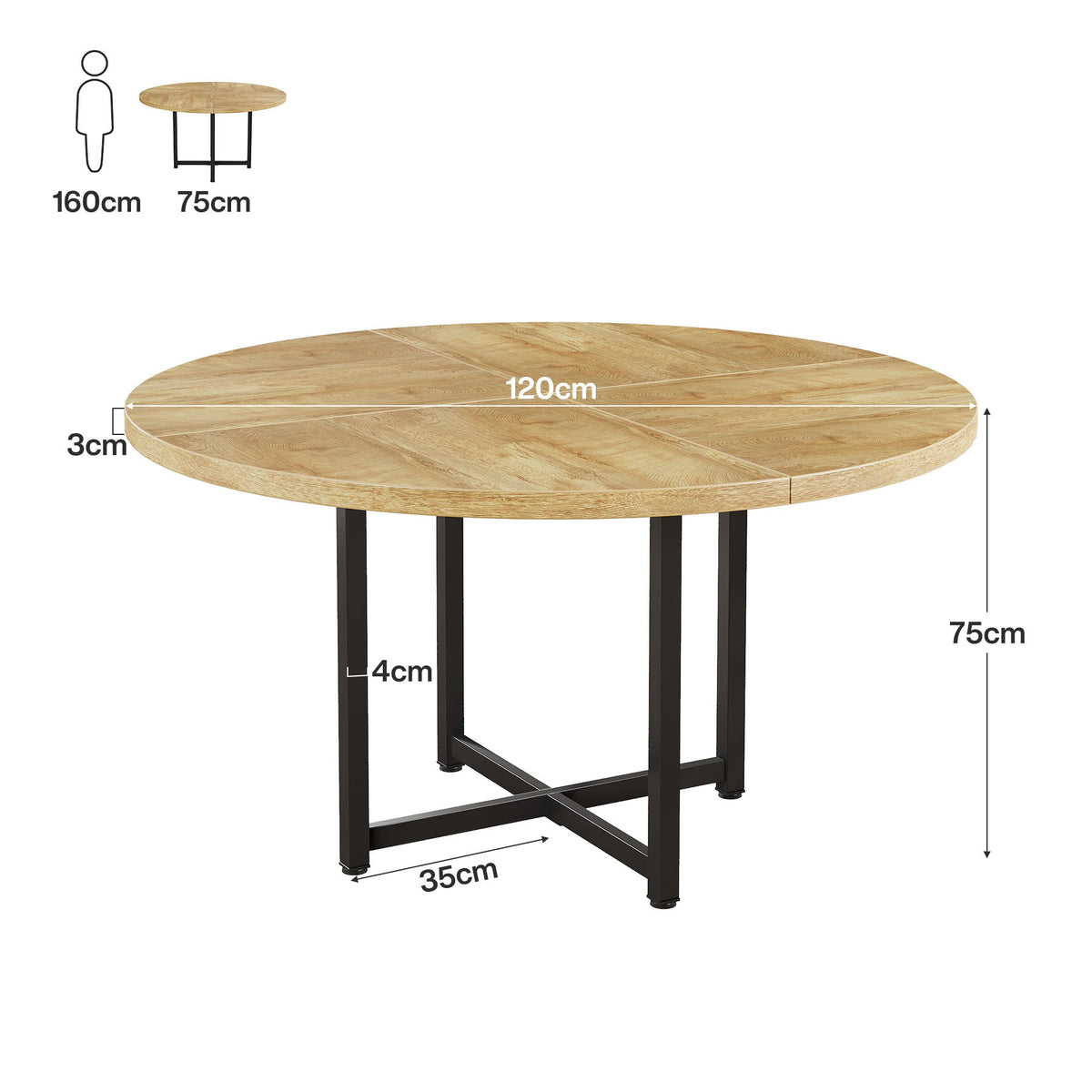 Tribesigns Table à manger ronde de 120 cm, Base en métal robuste peu encombrante