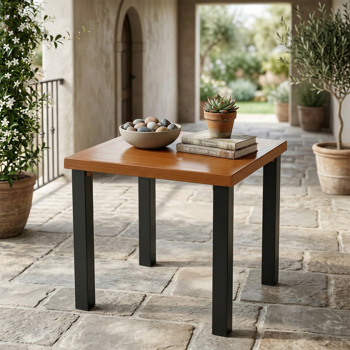 Tribesigns Table d'appoint d'extérieur résistante aux intempéries, Table de balcon aspect bois