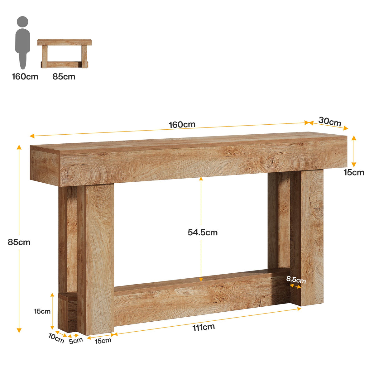 Tribesigns Table console en bois de 160 cm, Table d'entrée de ferme à 2 niveaux