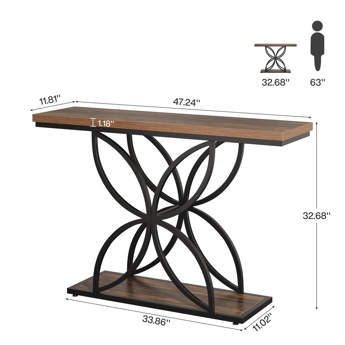 Tribesigns Table console industrielle pour entrée, Table basse avec pied papillon en métal unique