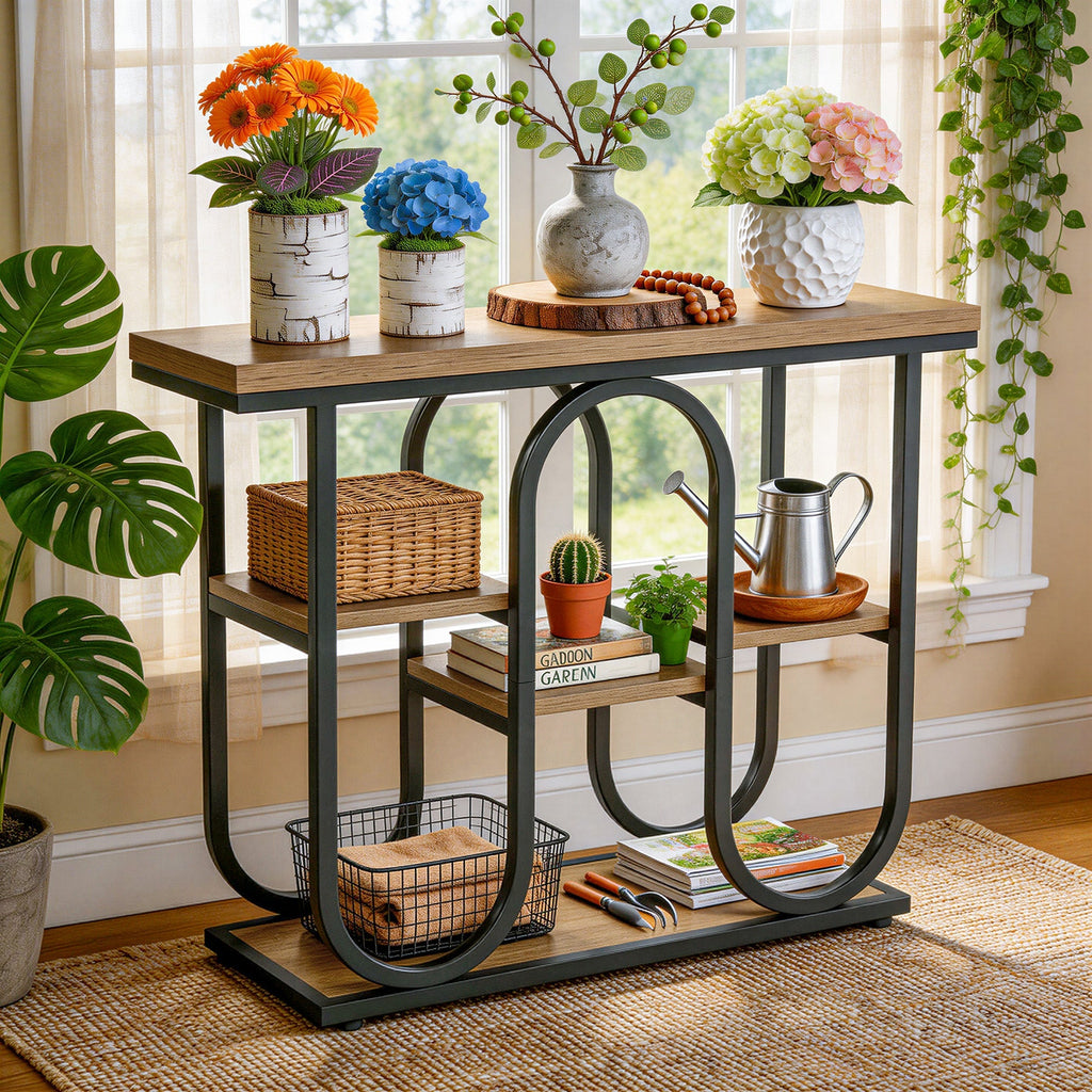 Tribesigns Console 100 cm, Table d'entrée industrielle à 4 niveaux avec étagères
