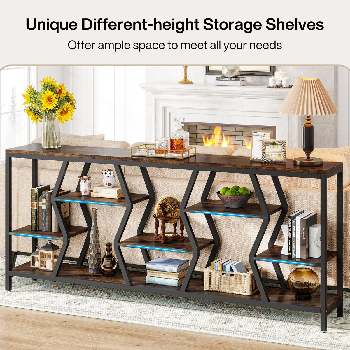 Tribesigns Console de 180 cm avec 4 étagères, Table basse étroite de style industriel champêtre