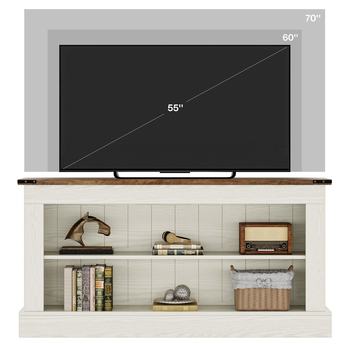 Tribesigns Meuble TV 160 cm, Console multimédia style ferme avec rangement