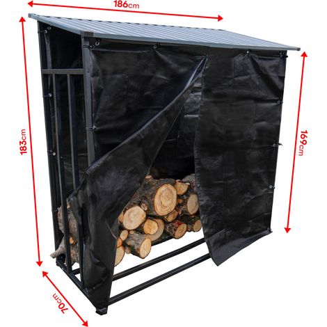 Étagère à bûches Toit incliné - capacité 3 stères - Longueur 186 cm - Abri bois range buches Extérieur - Bâche de protection