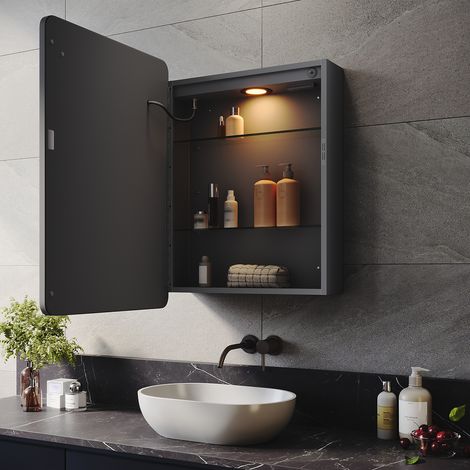 SIRHONA Miroir lumineux de salle de bain avec prise rasoir désembuage 3 modes d'éclairage Armoire de toilette, 500x700mm Noir — photo 3