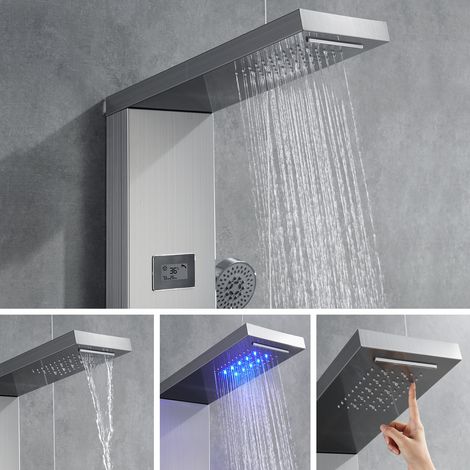 Auralum Panneau Colonne Douche Hydromassante Carrée Acier Inox avec Écran LCD et Lumières LED Multifonction à 3 Jets de Massage — photo 2