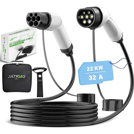 Jatrhg – Câble de recharge voiture électrique 22KW 10M 32A triphasé Type 2 à Type 2 – TPU léger – Compatible bornes publiques et véhicules hybrides — photo 1