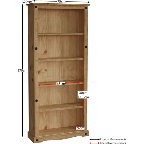 Home Discount – Bibliothèque en pin massif 5 niveaux – Finition cirée vieillie – Dimensions H 170 x L 75 x P 29 cm – Limite de poids 10 kg par étagère — photo 3
