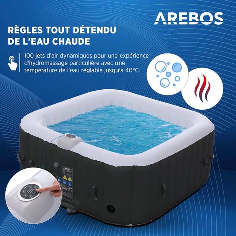 Arebos – Spa gonflable 4 personnes 154x154cm – 100 jets de massage – Température réglable jusqu'à 40°C – Système de filtration efficace — photo 2