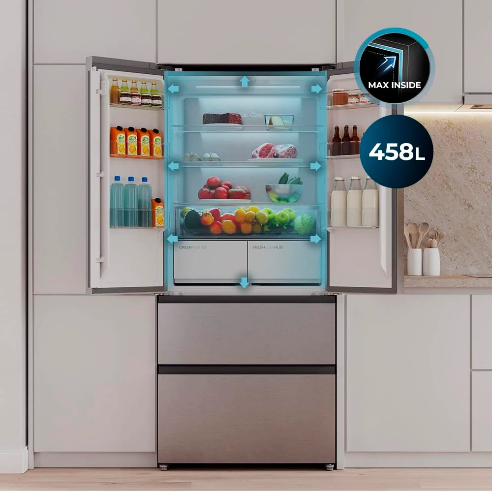 2026 Cecotec Réfrigérateur Porte Française de 4 Portes Semi-Intégrable 458L Total No Frost Bolero CoolMarket F2D 458 SBI Inox