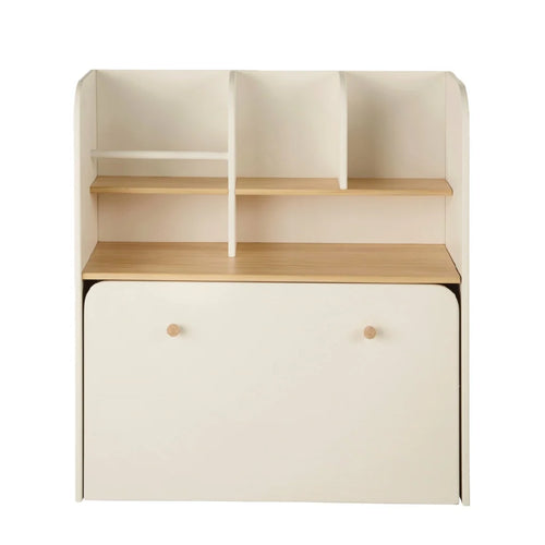 2026 Bureau enfant pliable – bois clair et blanc crème – avec étagères intégrées