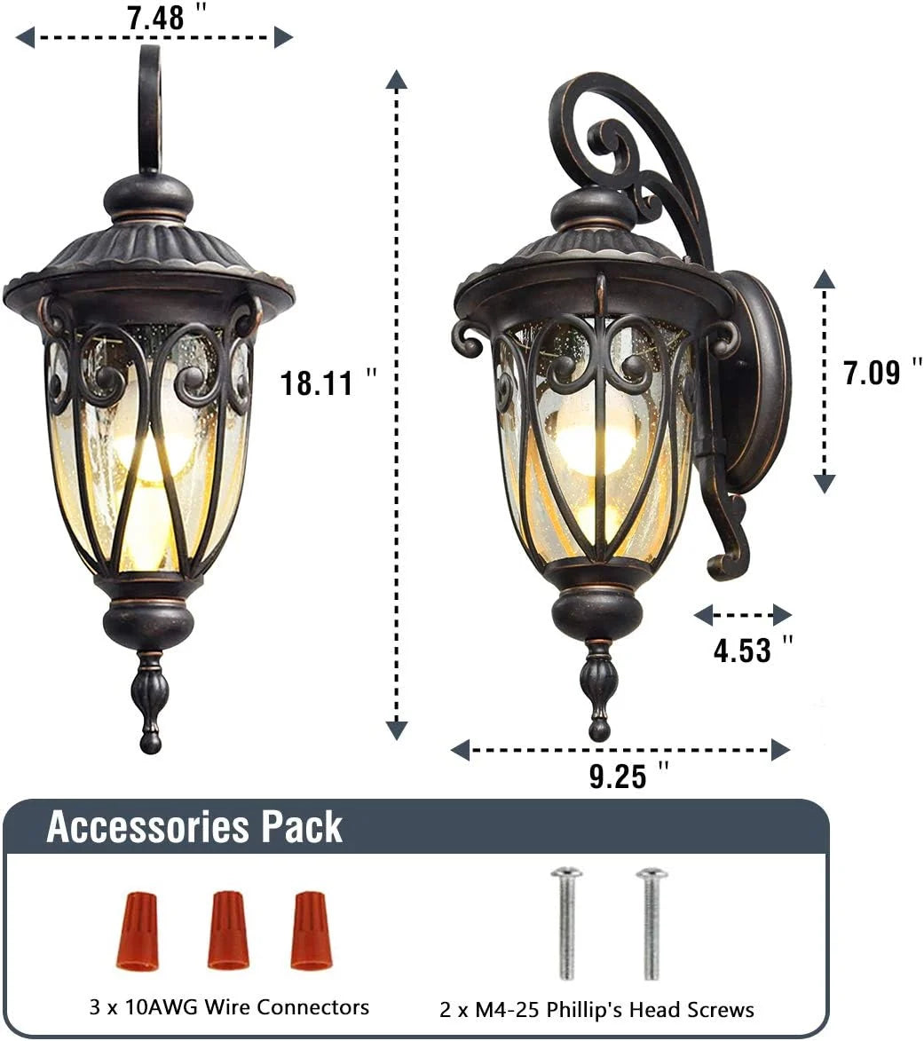 2026 Grande applique murale d'extérieur de 58 cm pour porche, lot de 2, en aluminium, lanterne vintage en bronze avec abat-jo