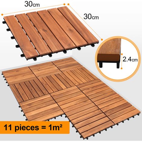 Swanew – Dalles de terrasse en bois d'acacia 30x30 cm – Système clips – Résistantes aux intempéries – Lot de 33 pièces pour 3m² — photo 2