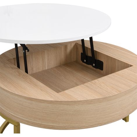 Fortuna Lai – Lot de 2 tables basses gigognes – Grande table avec plateau relevable – Petite table avec 2 tiroirs – MDF blanc – Design moderne — photo 4
