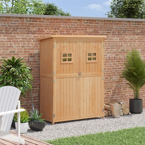 Outsunny – Armoire de jardin en sapin massif 127,5x50x164cm – Toit bitumé étanche – 2 étagères à 3 niveaux – Protection UV et humidité