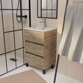 meuble de salle de bains 50 cm timber - décor chêne naturel 3 tiroirs avec vasque blanche — photo 1