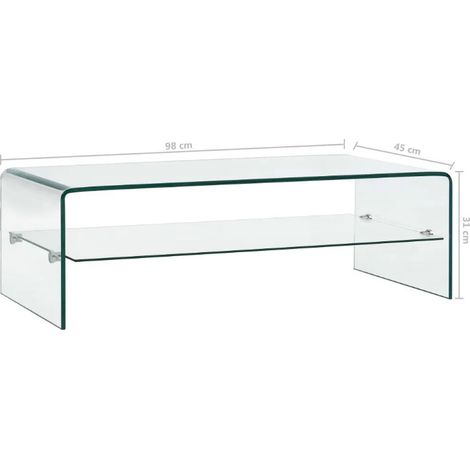 Vidaxl – Table basse fixe en verre trempé 98x45x31 cm – Épaisseur 10 mm – Avec étagère intégrée – Style contemporain — photo 5