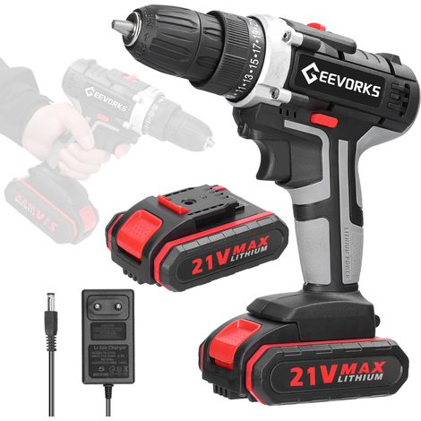 Perceuse sans fil à percussion électrique 21 V, perceuses à main rechargeables, outils électriques, 2 piles