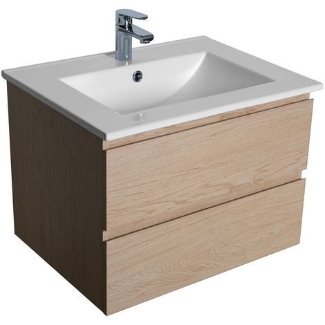 Mob-In – Ensemble meuble salle de bain 60cm – Vasque simple avec colonne 140cm – Décor chêne – Panneau mélaminé résistant — photo 5