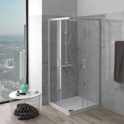 Kiamami Valentina – Cabine de douche carrée 70x70 cm – Verre trempé transparent 4 mm – 2 portes coulissantes sur roulettes – Système de fermeture magnétique — photo 2
