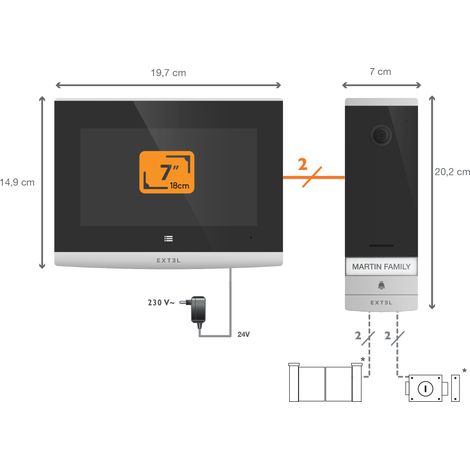 Extel – Visiophone filaire connecté avec QR Code – Moniteur couleur 7'' – Vision nocturne – Installation facile avec 2 fils – Résistant IP44 — photo 2