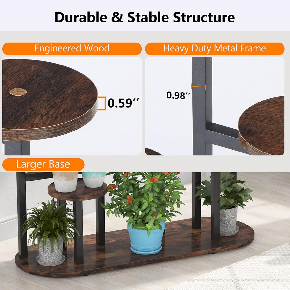Étagère à Plantes Multifonction, Support pour 11 Pots de Jardinage Rustique