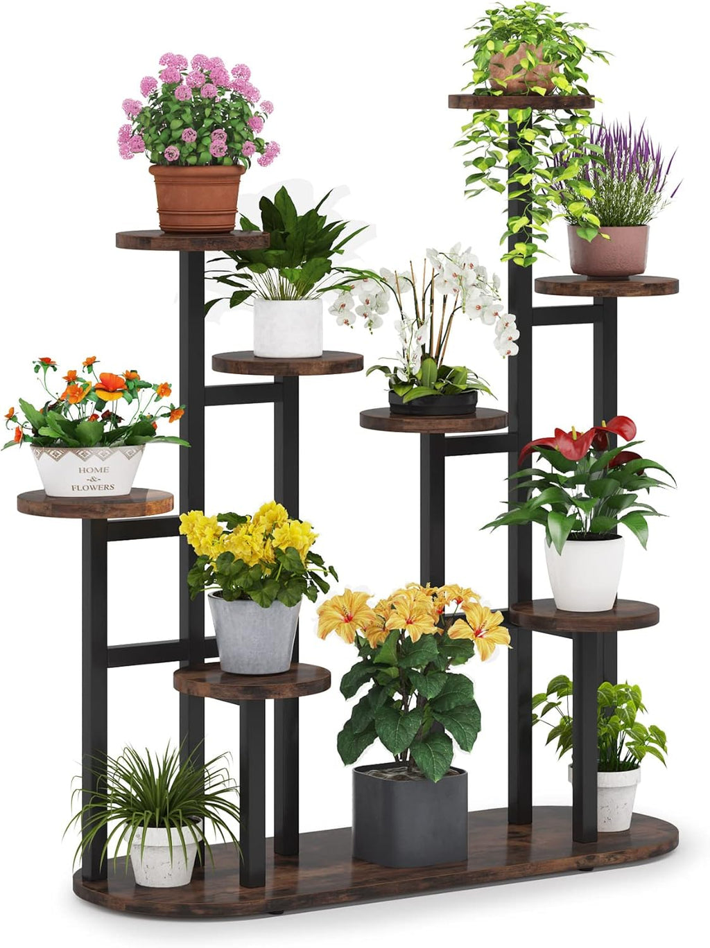 Étagère à Plantes Multifonction, Support pour 11 Pots de Jardinage Rustique