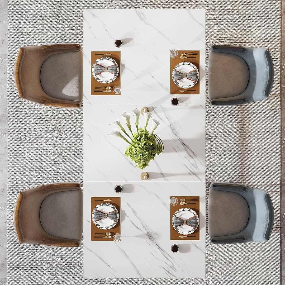 Tribesigns Table de salle à manger moderne de 160 cm avec plateau en marbre artificiel et pieds en métal