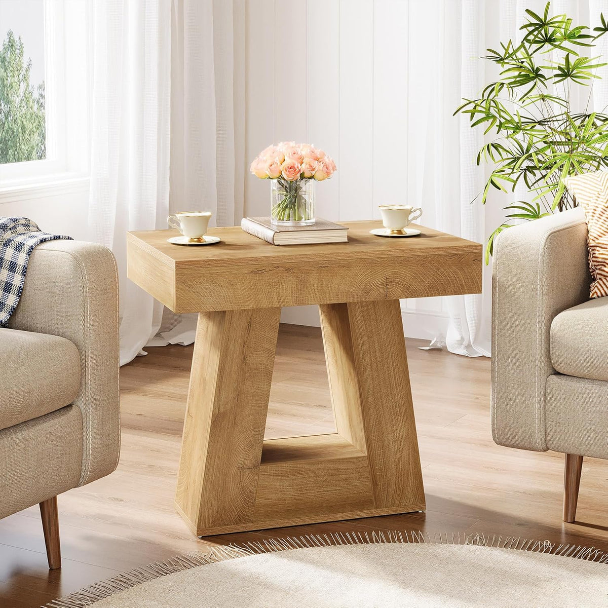 Table d'appoint étroite à 2 niveaux avec base de 60 cm
