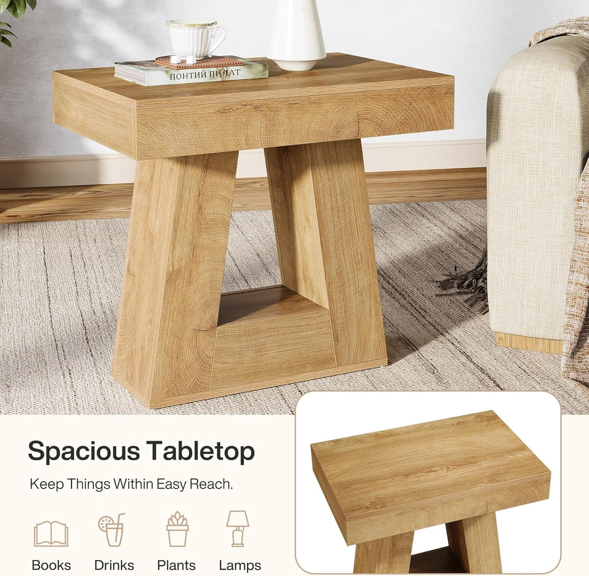 Table d'appoint étroite à 2 niveaux avec base de 60 cm