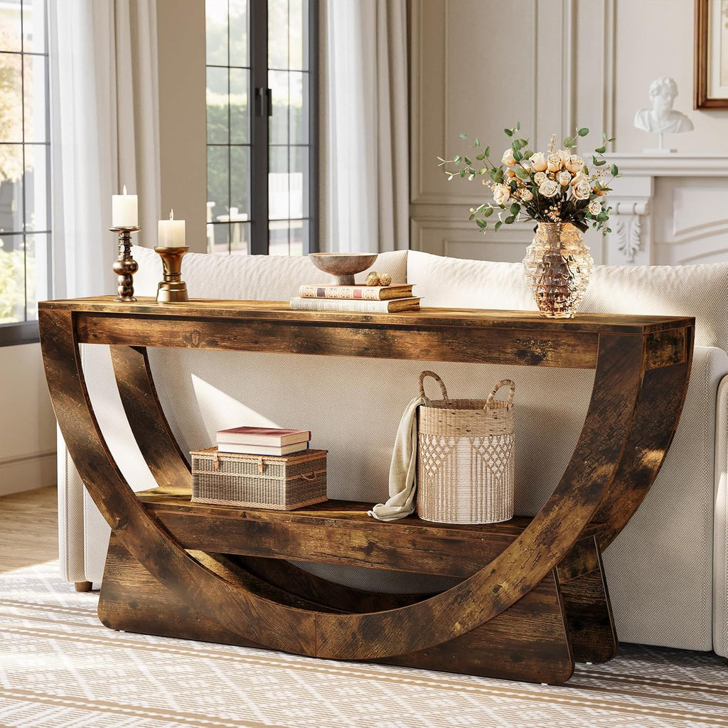 Tribesigns Table Console 160 cm, Industrielle Table d'entrée à Deux Fermier avec étagères de Rangement