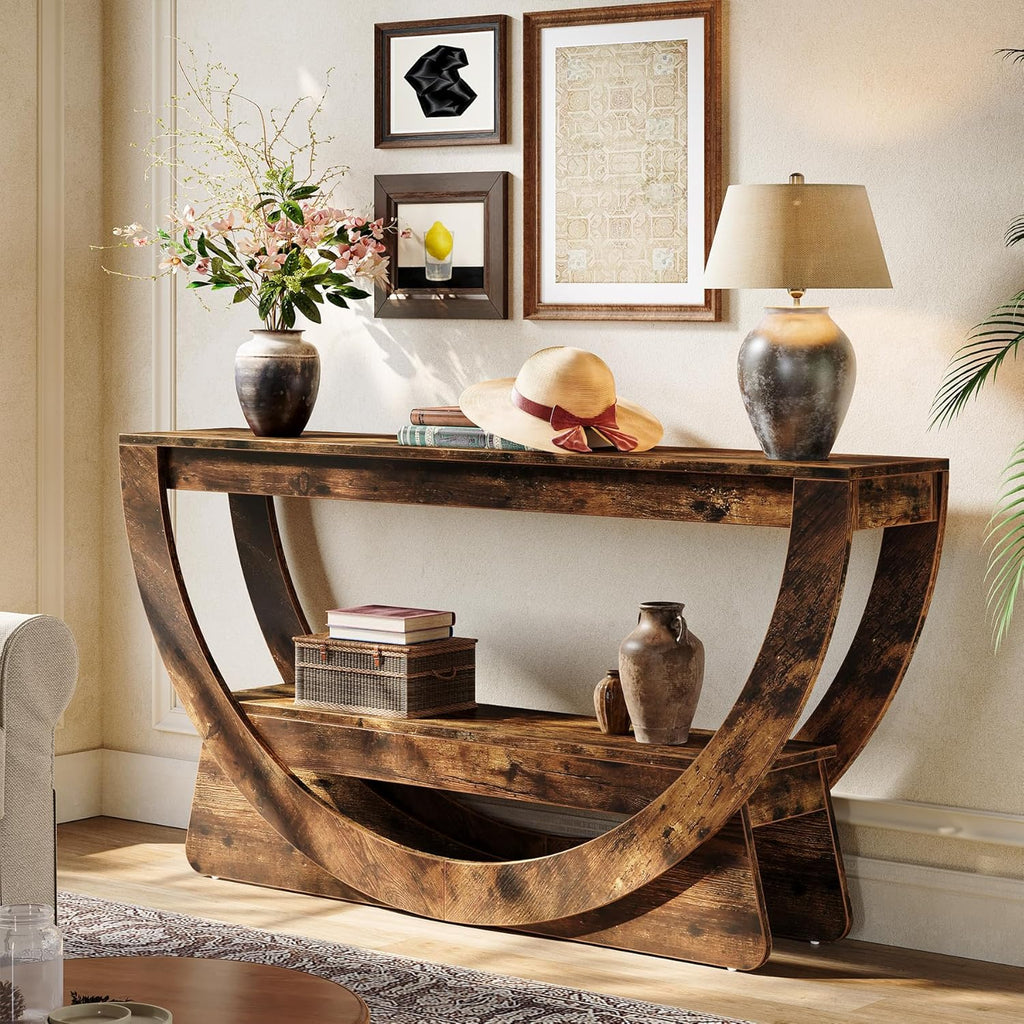 Tribesigns Table Console 160 cm, Industrielle Table d'entrée à Deux Fermier avec étagères de Rangement