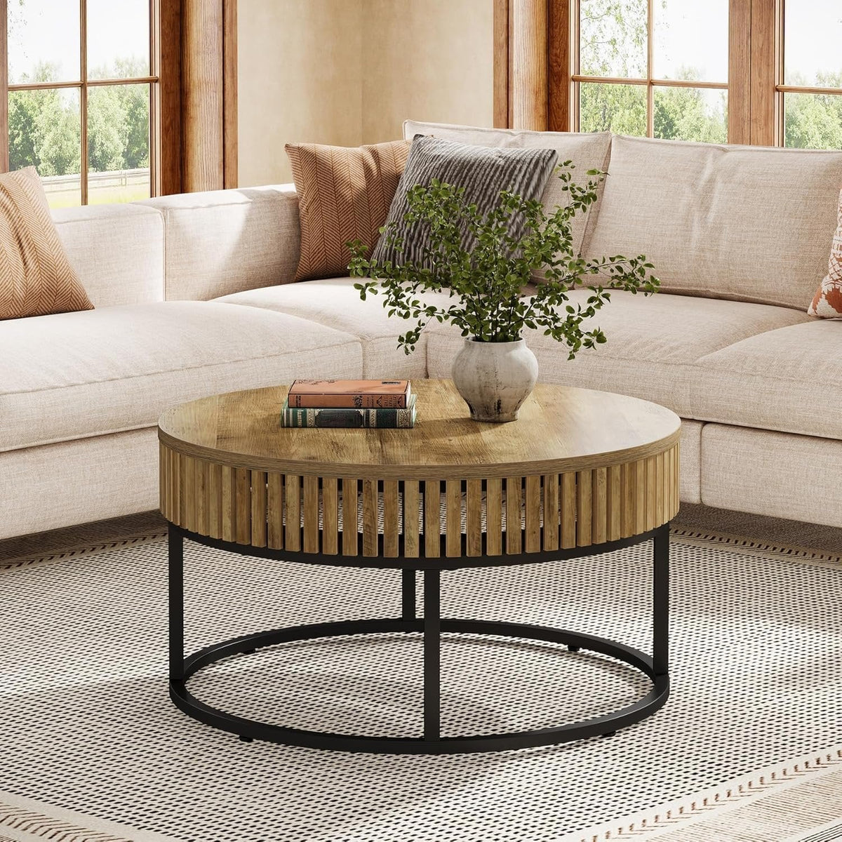Tribesigns Table Basse Ronde de 80 cm, Table Basse Salon Bois Table D'appoint de Canapé Circulaire