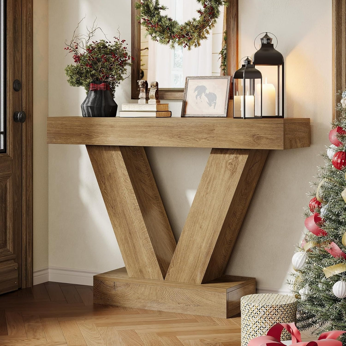 Tribesigns Table Console 105 cm, Table d'entrée derrière Le canapé avec Pieds en V