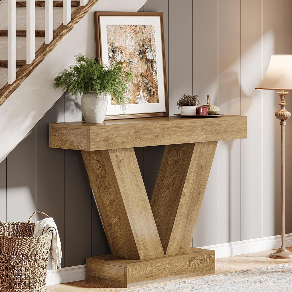 Tribesigns Table Console 105 cm, Table d'entrée derrière Le canapé avec Pieds en V
