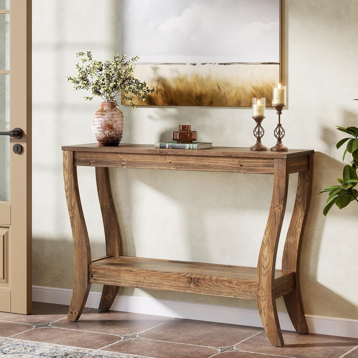 Tribesigns Console en bois de 105 cm, Table d'entrée de style campagnard à 2 niveaux avec rangement