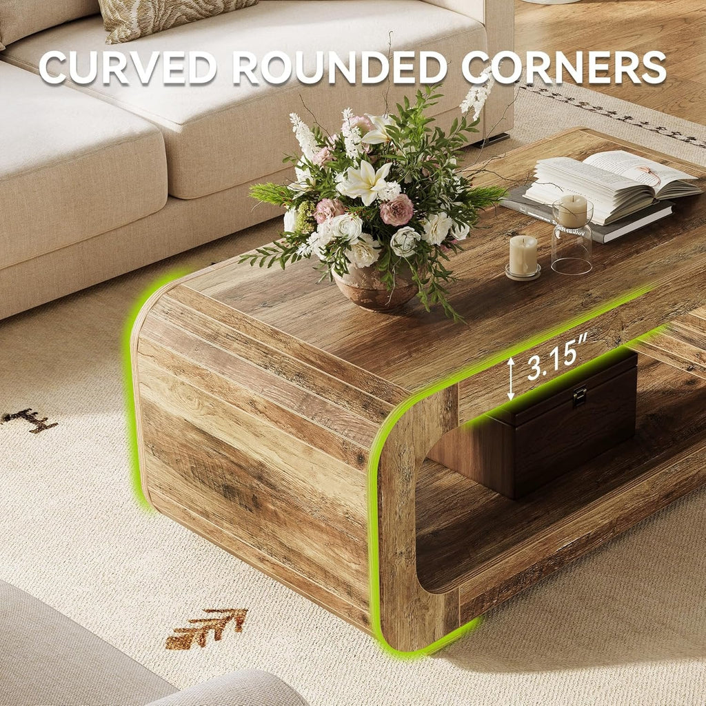 Tribesigns Table basse 120 cm avec rangement ouvert, Table rectangulaire en bois pour salon