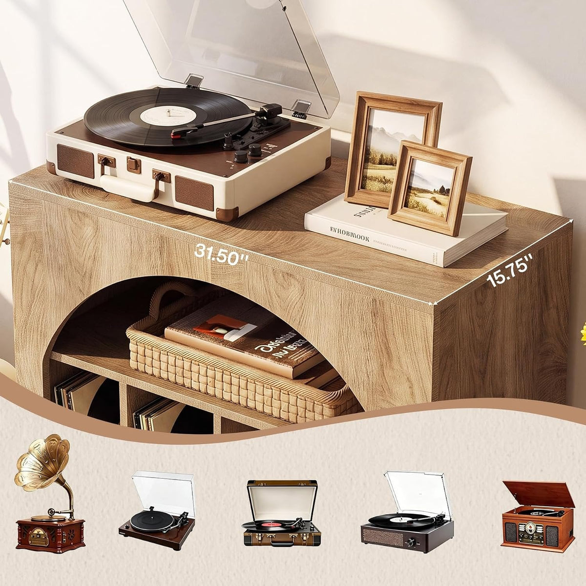 Tribesigns Support pour platine vinyle, Meuble de rangement pour disques vinyles Étagère intégrée