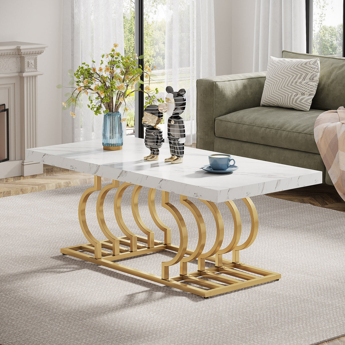 Tribesigns Table basse moderne, Faux marbre table avec piètement géométrique